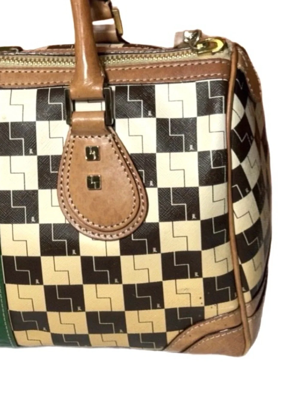 L.A.M.B. ~ Gwen Stefani Monogram Satchel Signature Print Brown Tan Leather - Picture 6 of 16